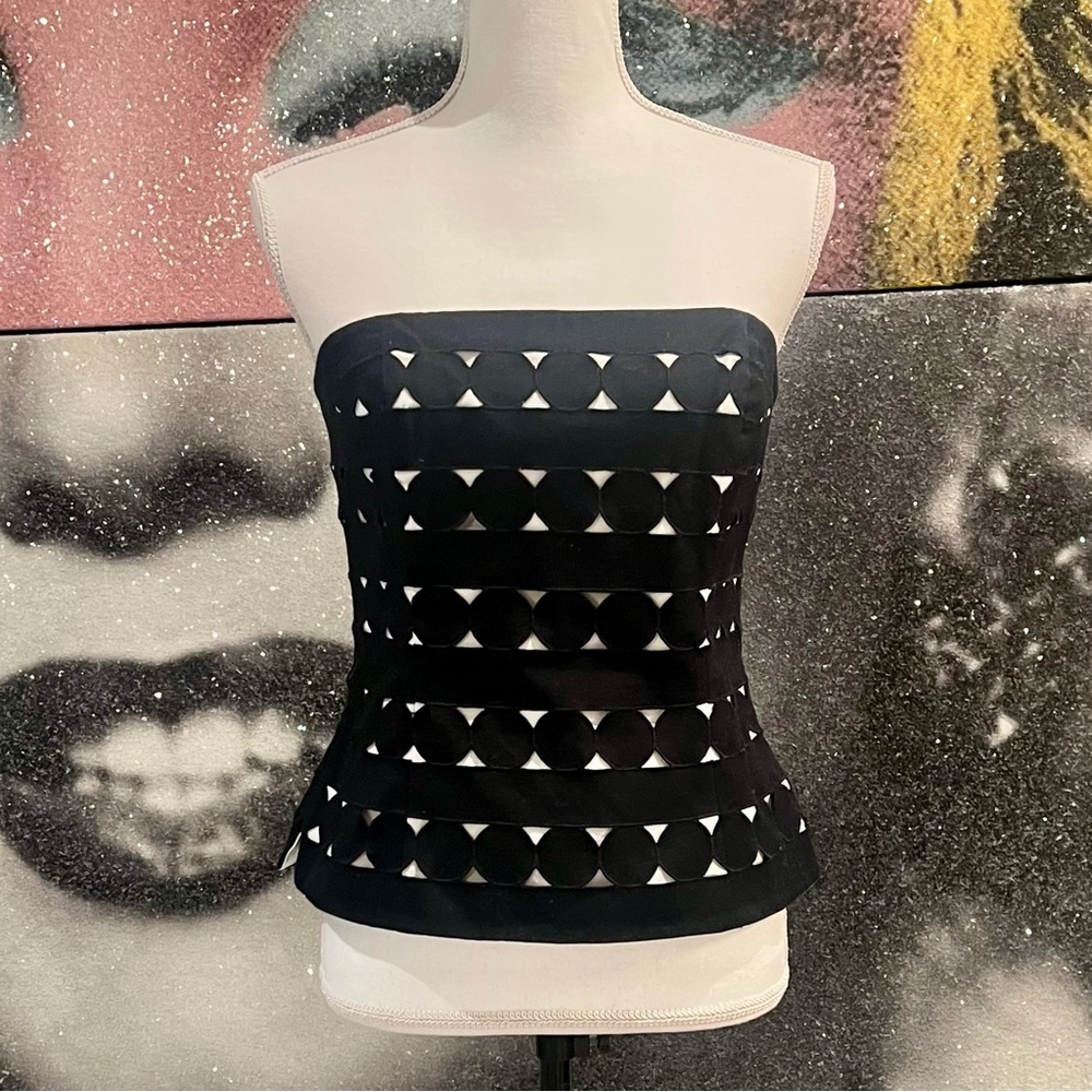 WHBM Black and White Strapless Corset Bustier Top Sz 6